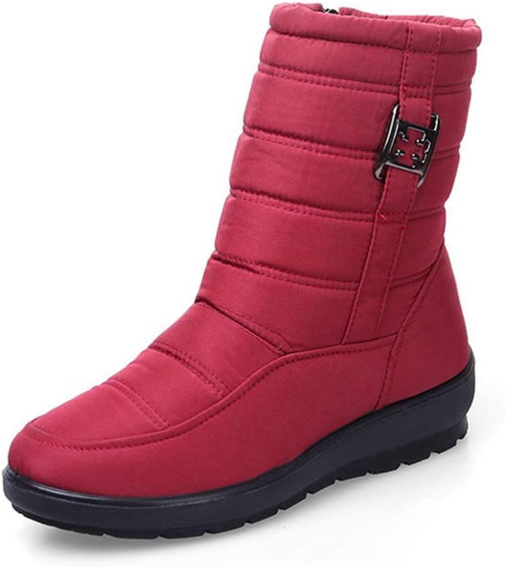 MIOKE Women's Waterproof Rain Snow Ankle Boots Winter Fur Warm Metallic Zipper Outdoor Snow Short Booties