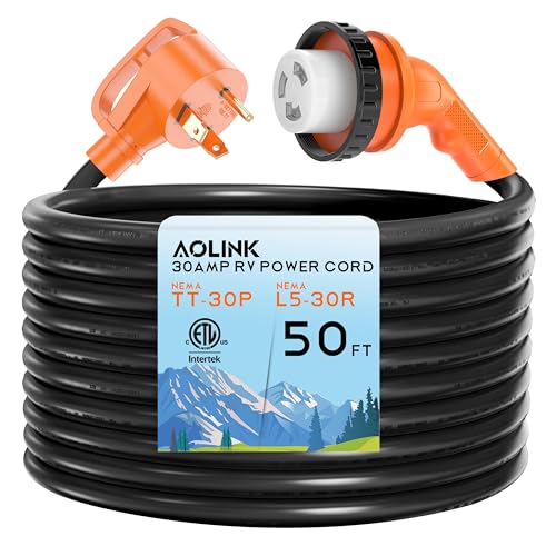 Image of 30 Amp 50 Feet RV Power Cord with 135 Designed Handle and Twist Locking Connector, Heavy Duty 10 Gauge STW Pure Copper Wire, NEMA TT-30P to L5-30R with Cord Organizer for RV Trailer Campers