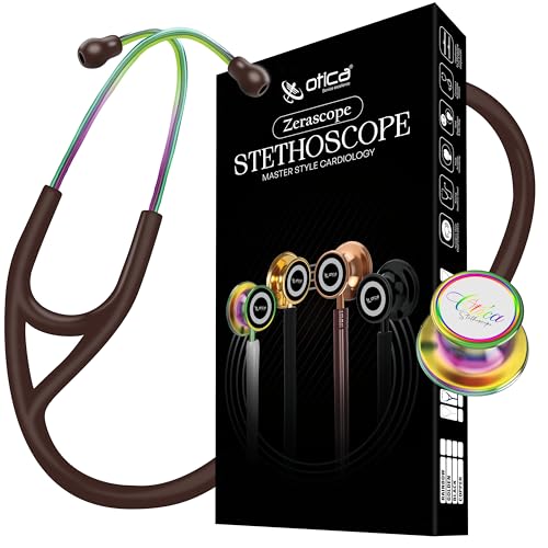 Image of OTICA Double-Sided Stainless Steel Master Style Cardiology Stethoscope Exceptional Acoustic Rainbow /Kaleidoscope Finish Chestpieces-Headset for Medical Professionals | Flexible Tubing & Soft Sealing Eartips | For Doctor,Nurse,Vet,Medical Student (Brown)