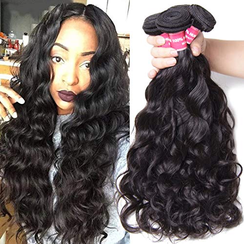 Jolia Hair 8A Grade Virgin Brazilian Natural Wave Hair 3 Bundles, 100% Unprocessed Brazilian Virgin Human Hair Weave Extensions, Natural Black Color, Full Head (16 18 20 inches)