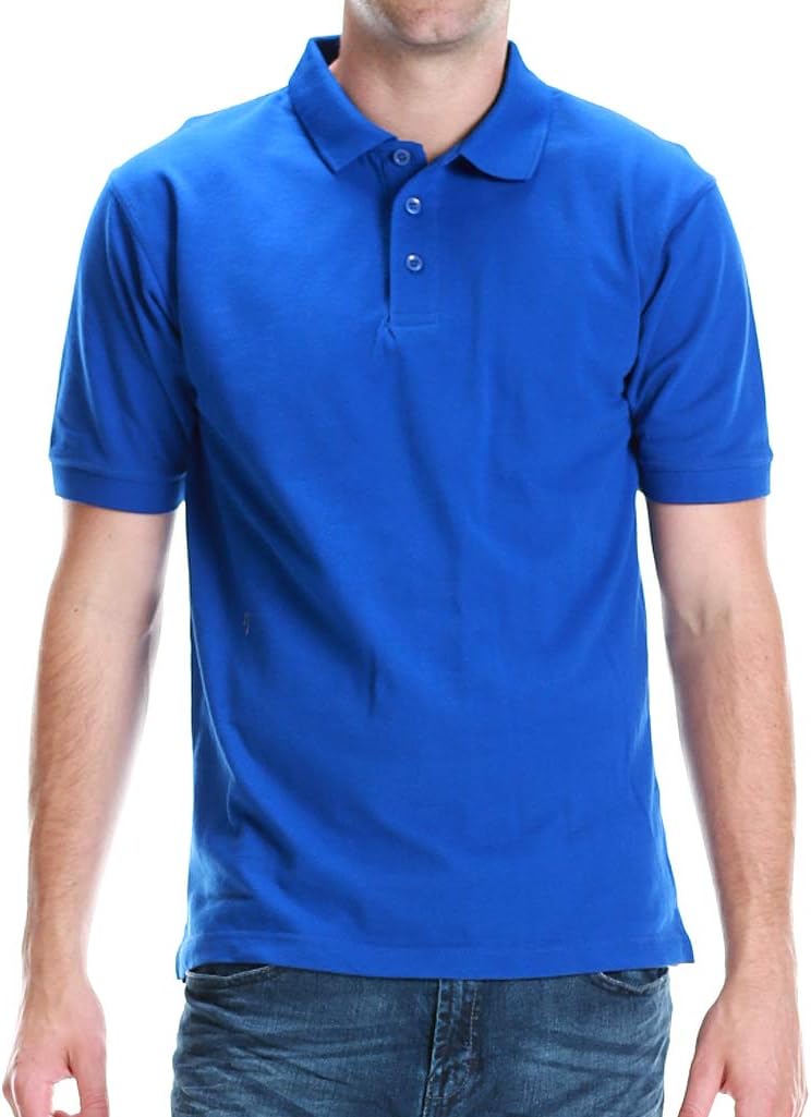 ALL Polo Men's Short Sleeve 3 Button Plain Polo Shirts for Men, Size 2X Large, Royal Blue (Chest26)