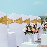Vista 2 de Babenest Spandex Chair Sashes Bows 100PCS Premium Stretch Chair Cover Band with Buckle Slider Universal Elastic Chair Ties for Wedding Easter Party