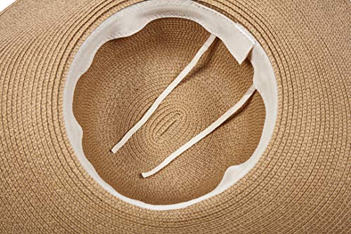 Womens Straw Sun Hat With Pom Pom Trim | Adjustable Foldable Packable Wide Brim | Uv Sun Protection For Vacation Pool Party Honeymoon Beach Summer (Beige) #TOP3
