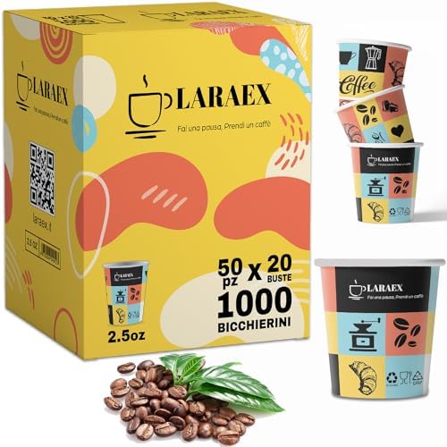 1000 Bicchieri Di Carta Per Caffè Stile Maiolica - 75ml Biodegradabili Per Casa, Ufficio E Asporto - Foto 3