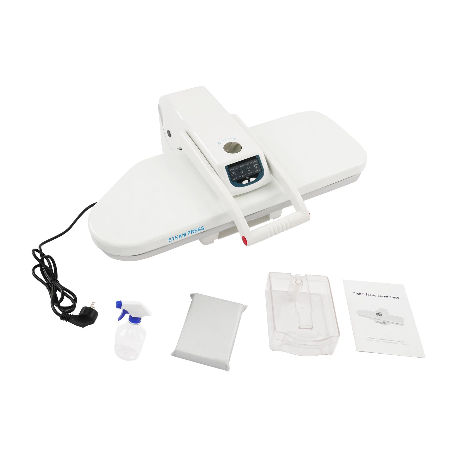 Pressa da stiro a vapore, 1600 W, professionale, con 5 programmi di stiratura, flacone spray, serbatoio dell'acqua, protezione da surriscaldamento e spegnimento automatico, lunghezza 66 cm