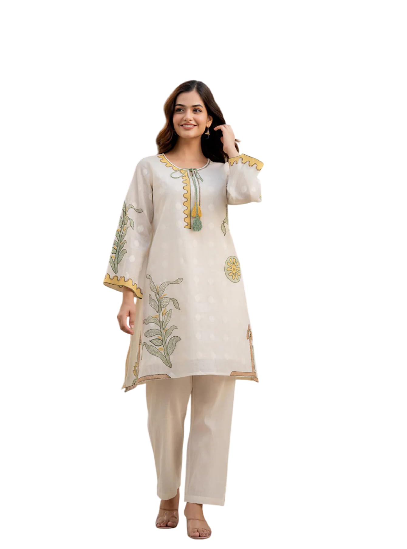 Ensemble Kurti femme en coton supérieur blanc cassé - 8