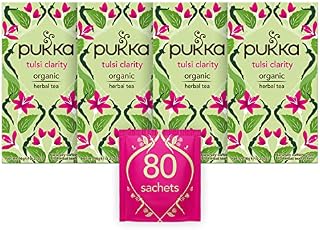 Pukka Herbs | Tulsi Clarity Organic Herbal Tea | Green, Purple and Lemon Tulsi| Perfect For Focusing | 4 packs | 80 Sachets