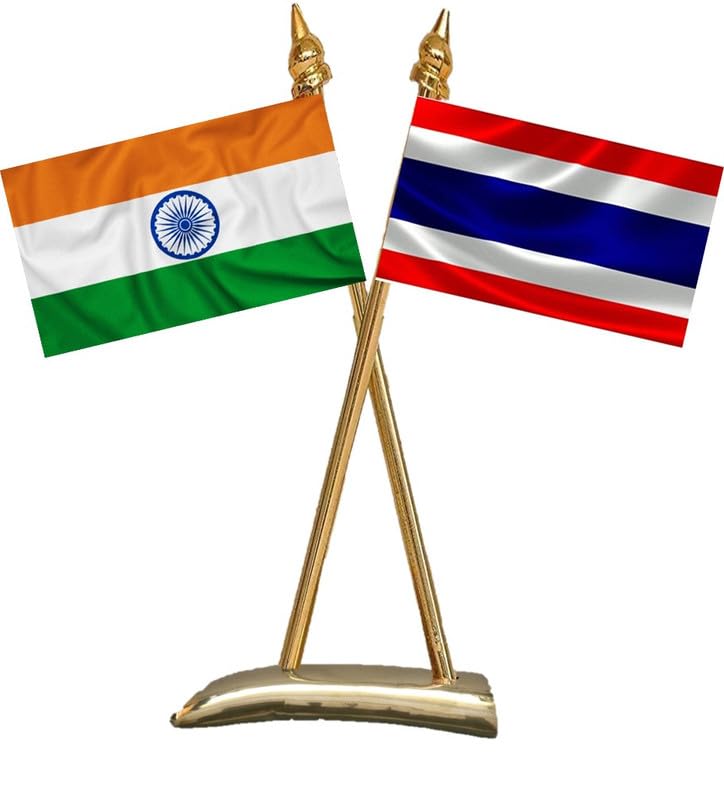 UNIq THAILAND & INDIA Miniature Flags - Shining Cotton Cloth with Criss-Cross Classy Brass Base Table Stand-image-45