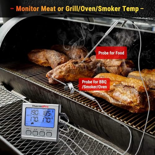 Image of LABART ThermoPro TP17 Dual Probe Digital Cooking Meat Thermometer Large LCD Backlight Food Grill Thermometer with Timer Mode for Smoker Kitchen Oven BBQ, Silver