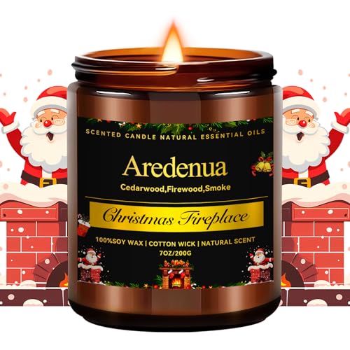 Christmas Candles | Christmas Fireplace Candles - Holiday Scented Candles for Home, Winter Holiday Gifts - 7 oz Soy Candle, Xmas Gift for Women and Me
