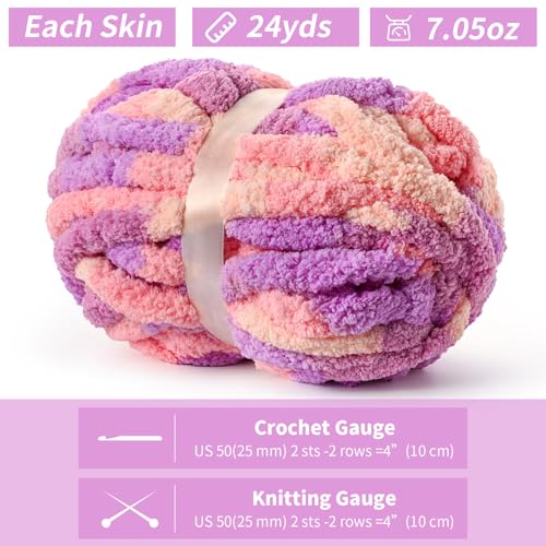 Image of 10 Pack Jumbo Chunky Yarn for Hand Knitting, Fluffy Chunky Chenille Yarn for Crocheting, Variegated Chunky Knit Baby Blanket Yarn, 240 yds /70.5 oz Super Bulky Yarn(Pinkish Purple)