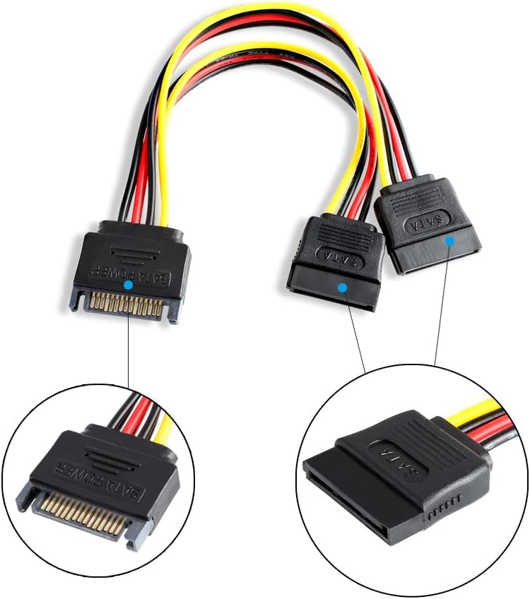 Image of TAAPSEE SATA Data Cable with Locking Latch 16 Inch & 15 Pin SATA Male to Dual 15 Pin Female Power Y Splitter Cable Adapter 8 Inch for Hard Drive, HDD, SSD CD Drive(Black)
