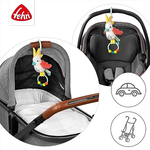 Fehn Zwitscher-Vogel – Baby Motorikspielzeug mit Perlenring für Kinderwagen, Kinderbett und Babyschale – zum Fühlen, Greifen und Geräusche erzeugen – Spielzeug für Babys und Kinder ab 3+ Monaten