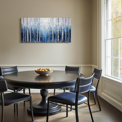 SERIMINO Birch Tree Landscape Wall Art, Abstract Forest Large Artwork for Walls, Modern Blue Aesthetic Canvas Prints, Nature Plant Trunk Wall Decor Living Room Bedroom Bathroom Kitchen 20"X40"