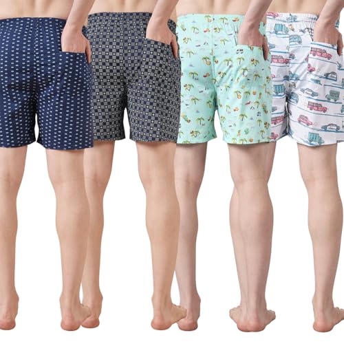 Image of Urban Scottish Ultra-Comfortable Men's Boxer Pants (Pack of 4), 100% Cotton with Stylish Print, Soft & Stretchy Elastic Waist Band, Dynamic Movement & Hardwearing Stitching,Breathable Gentle Snug Fit