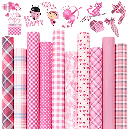 Pink Plaid Heat Transfer Vinyl : 10 Pack 12x10 Inch Buffalo Plaid Pink HTV Vinyl Bundle Geometry Checked Hearts Dots Pattern Iron on Vinyl Sheets for Cricut T-Shirts Design