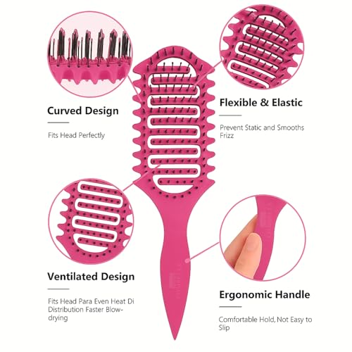 Image of Combelle Curl Defining Brush - 24 cm Vented Detangling & Volumizing Hair Brush for Curly Hair - Vegan Boar Bristles, Ergonomic Handle, Reduces Frizz & Defines Curls (Pink)