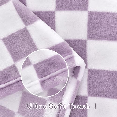 Image of Yurhap Checkered Baby Blanket Fleece Baby Blankets for Girls, Ultra Soft Cozy Fluffy Infant Toddler Newborn Receiving Blankets for Crib Stroller, 30''x40'', Purple