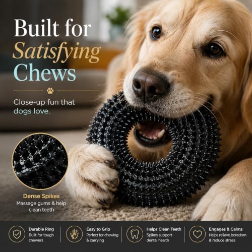 Image of Squeaky Dog Toys for Aggressive Chewers, Floating Donut Ring for Large Dogs | Black TPR dog chew toy for small and medium dogs, teeth cleaning and puppy teething; water toy for fetch and pool play