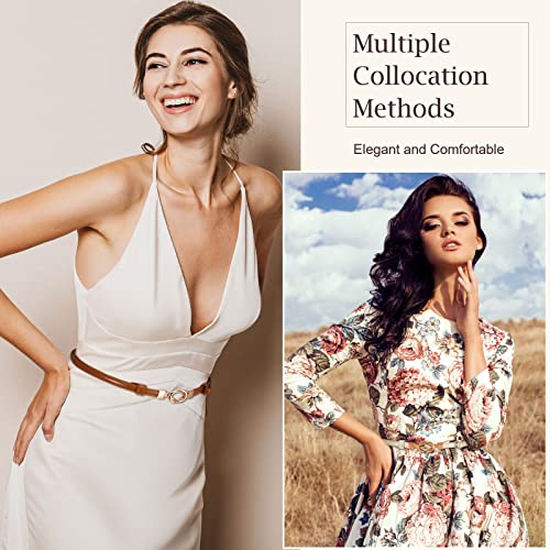 Chuarry 6 Packs Women Skinny Leather Belt Slim Adjustable Waistband Thin Women's Dress Belt Vintage Waist Belts for Ladies, 0.4 Inches Wide3