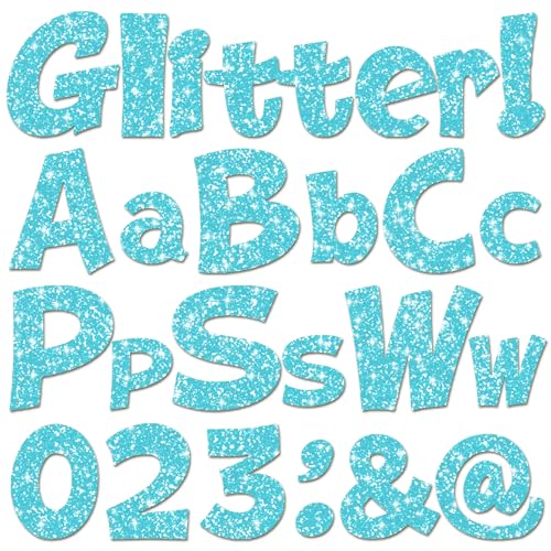 Image of Colarr 144 Pcs Glitter Bulletin Board Letters for Classroom Alphabet Punctuation Symbol Cutout Die-Cut Poster Letter with Adhesive Dot School Party Holiday Decor Display (Light Blue,4 Inch)