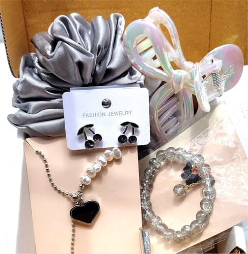 Image of Stylish Hamper For Gifting & Personal Use Accessories Pearl Nacklase Chain, Metalic Scrunchies, Bow Hair Clutcher, Hand Braclates, Earrings With Box
