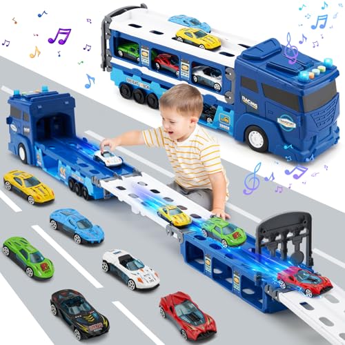Trasporto camion auto giocattolo per ragazzi pista camion giocattolo per bambini di età 3 4 5 6 con 6 auto da corsa