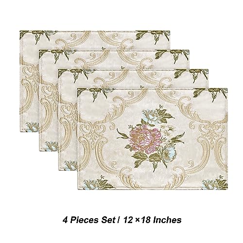 Loom and Mill Jacquard Floral Placemats Set of 4, Luxury Elegant Non-Slip Table Place Mats for Home Kitchen Party Banquet Holiday Decor, Durable & Washable Dining Table Mats(Pearly Beige, 12x18in) by Loom and Mill - Image 3