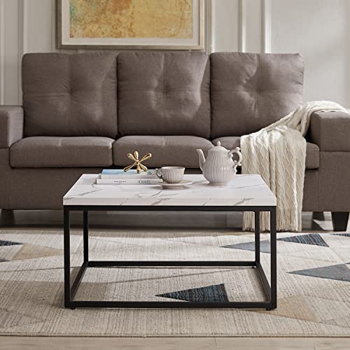 CENSI 30-Inch White Marble Square Coffee Table Ottoman for Living
