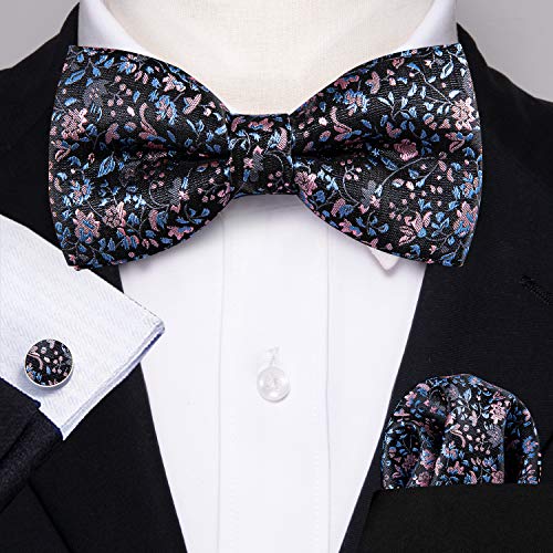 Image of YOHOWA Paisley Striped Men Bow Tie Pre-Tied Formal Adjustable Colorful Bowties Handkerchief Cufflinks Set Wedding Party
