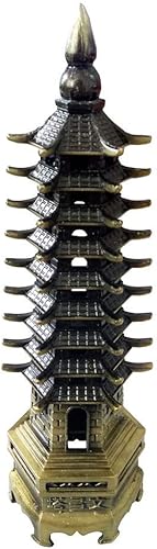 Miniatura 6 de Torre Wenchang de aleación de 10 pulgadas, pagoda antigua de nueve niveles para educación, crecimiento profesional y empresarial/decoración del
