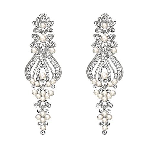 EleQueen Elegant Simulated Pearl Rhinestone Crystal Vintage Style Cluster Chandelier Dangle Earrings for Women Party Prom Clear by EleQueen - Used condition - US$14.39