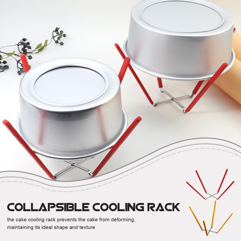 Kisangel 2Pcs Foldable Cake Cooling Rack, Inverted Stainless Steel Stand for Chiffon Cake, Collapsible Baking Tool with Silicone Feet, Stable Support for Desserts