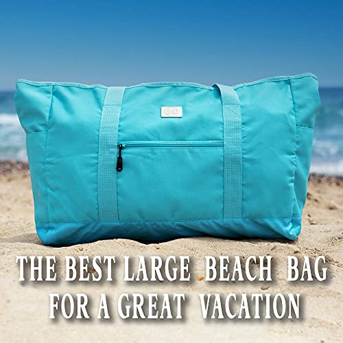 Large Canvas Tote Beach Bag - Top Zipper Closure - Waterproof Lining - XL Tote Bag With Many Pockets For Beach Gym And… - Image 8