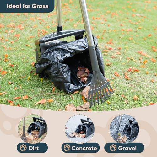 Ulugt Stainless Steel Dog Pooper Scooper,40" Long Handle Swivel Bin, Rake and Spade,20 Waste Bags & Hook - Heavy Duty Portable Metal Poop Scooper for Large,Medium and Small Dogs