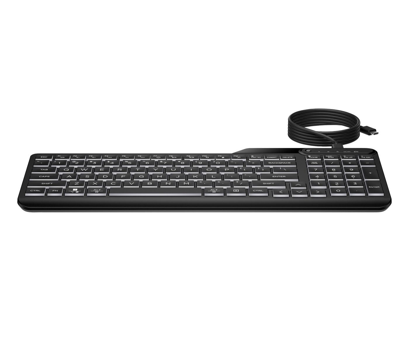 HP 400 tastiera cablata retroilluminata | Tasti illuminati a LED bianco caldo con 3 livelli di luminosità | Design sottile e portatile | 12 tasti programmabili | Cavo USB-C e adattatore USB-A |