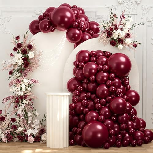 Image of 108Pcs Double Stuffed Burgundy Balloon Garland Arch Kit