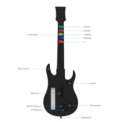 DOYO Wireless Wii Guitar Hero Controller for guitar hero and Rock Band Games, Compatible with All guitar Hero Games and Rock Band 2, Legends of Rock, Includes Adjustable Strap (Black)
