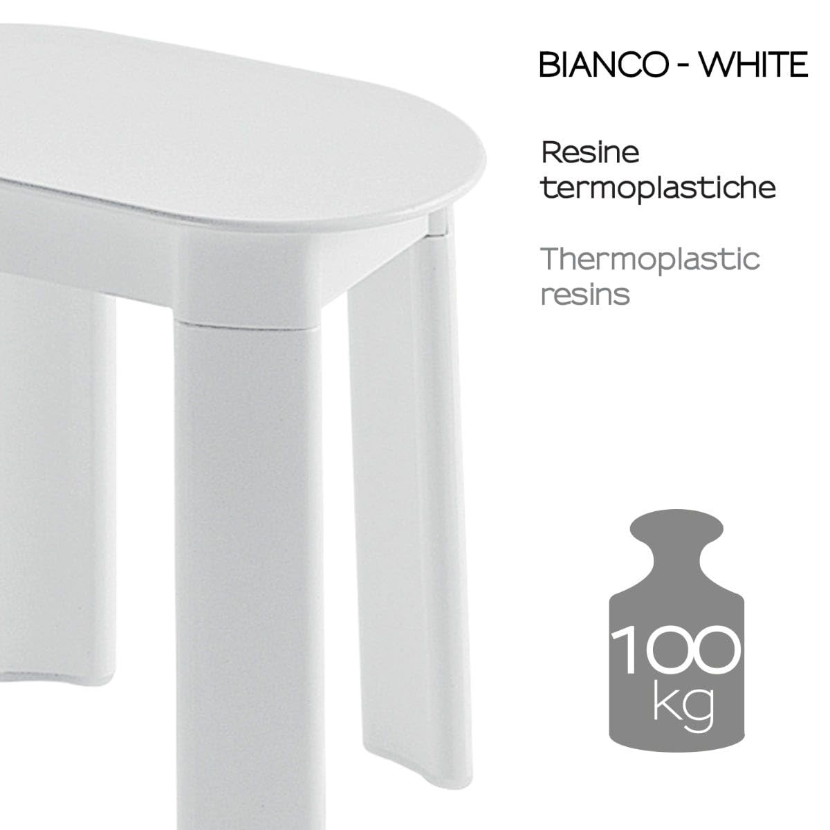 Kiamami Valentina - Sgabello per bagno 4 gambe resina termoplastica bianca