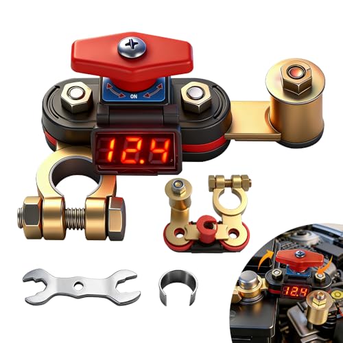Universal Car Battery Disconnect Switch & Leak Protector with LED Voltage 12/24V Battery Cut Off Switch Thickened Pure Copper Dual-Head Rotatable Battery Disconnect Switch for Car Mower RV Boat