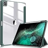 Fintie Hybrid Slim Case for iPad Pro 12.9-inch 6th Generation 2022, [Built-in Pencil Holder] Shockproof Cover w/Clear Transparent Back Shell, Also Fit iPad Pro 12.9' 5th/4th/3rd Gen, Midnight Green