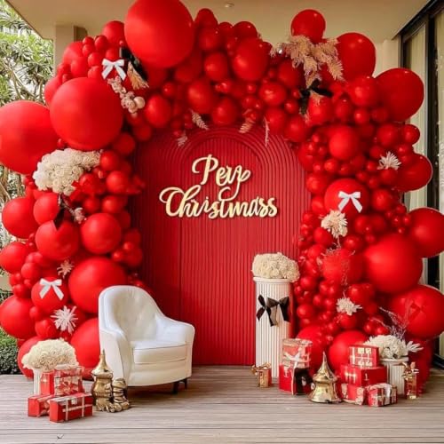 Double Stuffed Red Balloon with Bow, Matte Ruby Red Latex Balloon Arch Garland Kit in Different Sizes 5/12/18 in for New Year Valentine's Day Birthday Baby Shower Anniversary Wedding Party Decorations
