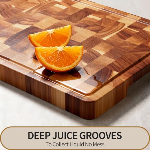 Tabla de Cortar de Madera de Acacia para Cocina, Tabla Grande de Madera Maciza con Ranuras y Asas, para Carnes, Verduras y Frutas, 38,0 cm x 26,0 cm x 2,2 cm miniatura 5