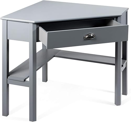 Miniatura 8 de RELAX4LIFE Escritorio esquinero para computadora triangular con cajón y estantes, mesa estable para computadora portátil, escritorio para oficina en