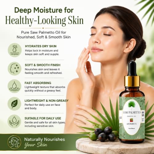 Image of AOS Products Saw Palmetto Oil 30ml | 100% Pure & Natural | Undiluted Carrier Oil | Cold Pressed | Multipurpose Oil for Hair, Skin & Massage | Premium Quality