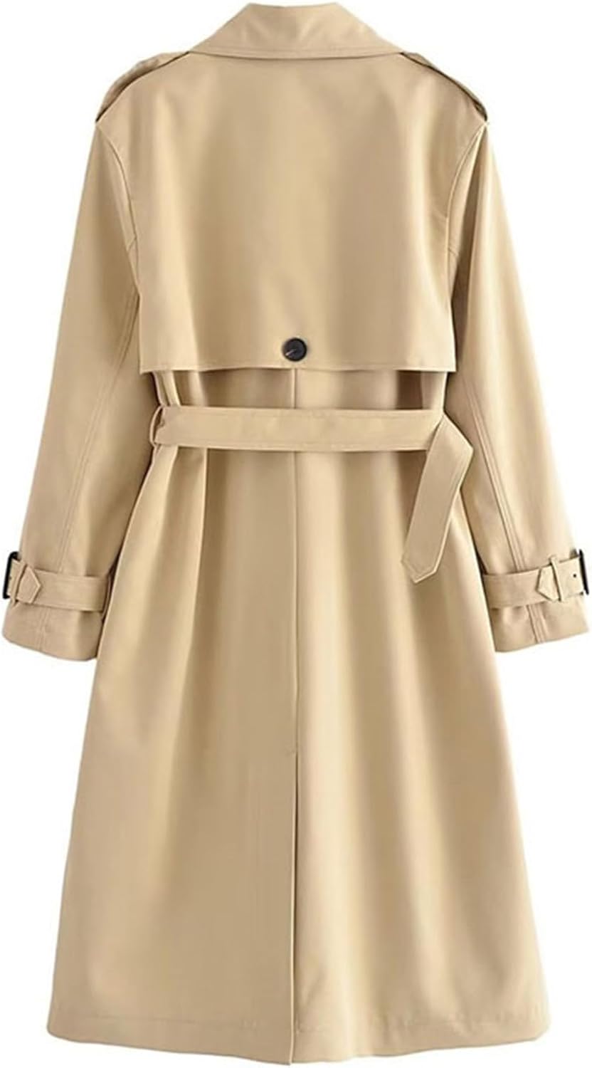 Women Windproof Jacket With Belt Double Breasted Trench Coat Vintage Long Sleeve Pockets Female Outerwear Clothing