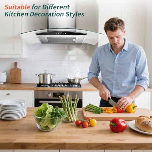 Image of Tieasy Range Hood 30 Inch, 450 CFM Wall Mount Kitchen Hood with Ducted /Ductless Convertible Stainless Steel Filter Range Hoods 3-Speed Touch Control LED Lights