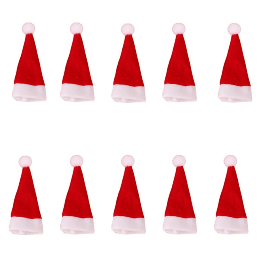Mini Sombrero de Navidad,Navidad Cubiertos de Plata Bolsillos 10 Piezas Bolsa de Sombreros de Santa Claus para Tenedor Bolsa de Vino Tapa de Cena Mesa Decoración