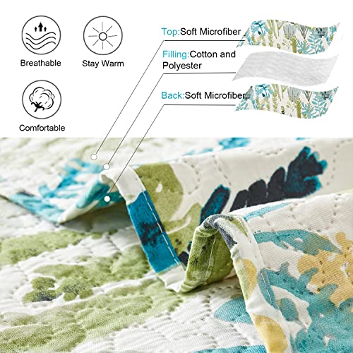 Image of Twin Daybed Cover Set Floral Daybed Bedding 3 Piece Reversible Cozy Day Bed Cover Double Sided Quilting Bedding Green Flower DayBed Comforter Set All Season for Twin Bed with 2 Standard Shams,39 inchx75 inch