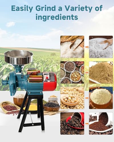 Image of NAIZEA Electric Grain Mill Grinder Corn Grinder, 3000W 110V Commercial Flour Mill Machine with Funnel, Feed Grinders for Corn, Wheat, Rice, Cereals,Molino de Maiz Electrico (Dry Grinders)